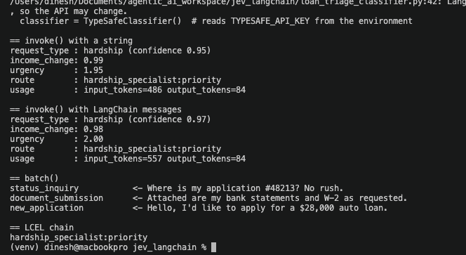 LangChain TypeSafeClassifier run output